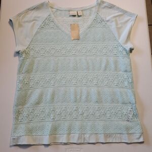 NWT Chico's Size 2 Light Green Lace Short Sleeve Top
